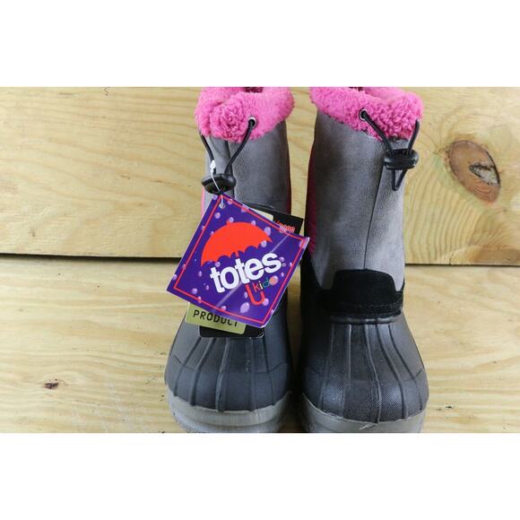 New Totes Snow Boots Kids Sz 3M Girl Gray Pink Thinsulate Faux Fur Lined - Picture 4 of 11